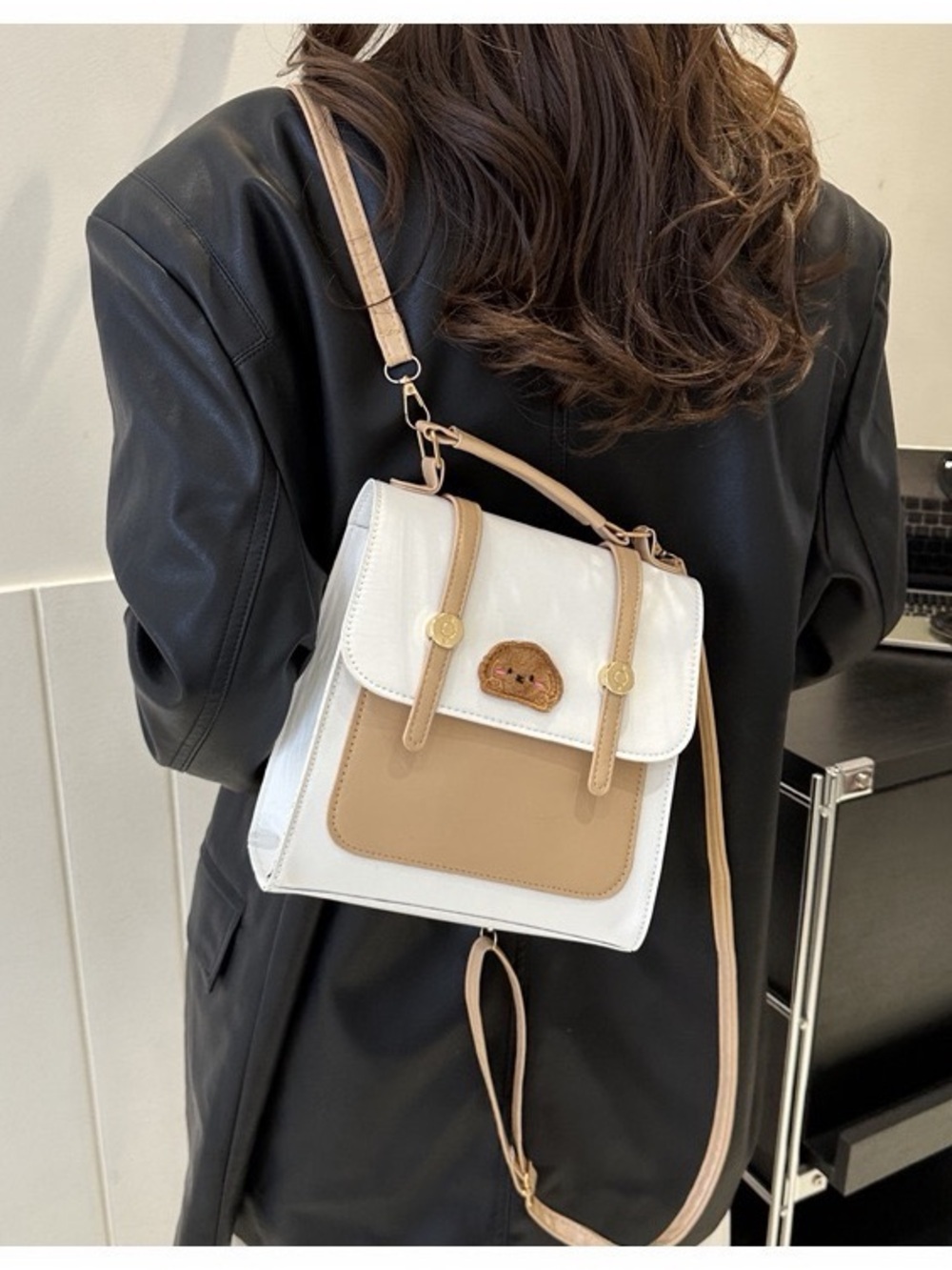 Chic White & Beige Top-Handle Crossbody Bag